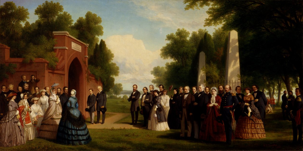Walesin prinssin, presidentti Buchananin ja arvohenkilöiden vierailu Washingtonin haudalle..., 1861 tekijältä Thomas Pritchard Rossiter