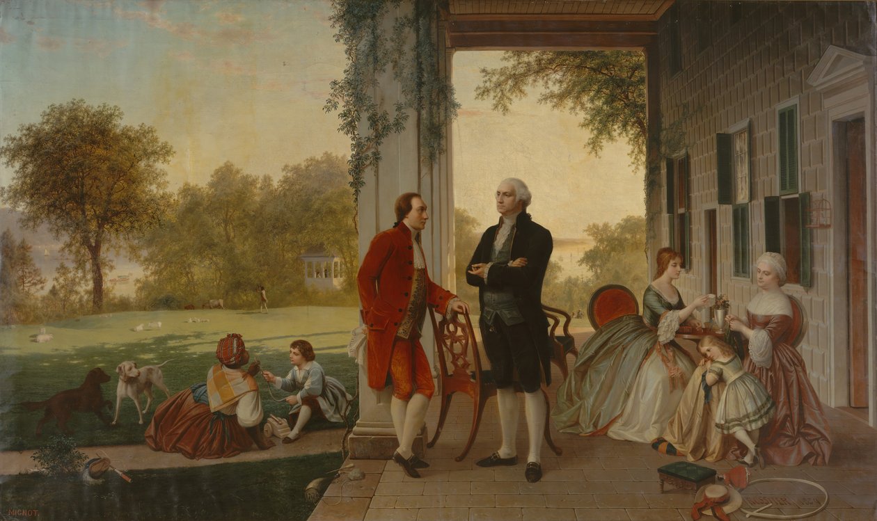 Washington ja Lafayette Mount Vernonissa, 1784 Washingtonin koti sodan jälkeen, 1859. tekijältä Thomas Pritchard Rossiter