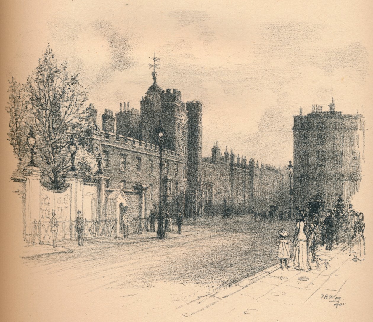 Yleisnäkymä St. Jamesin palatsista, Pall Mallista, 1902 tekijältä Thomas Robert Way
