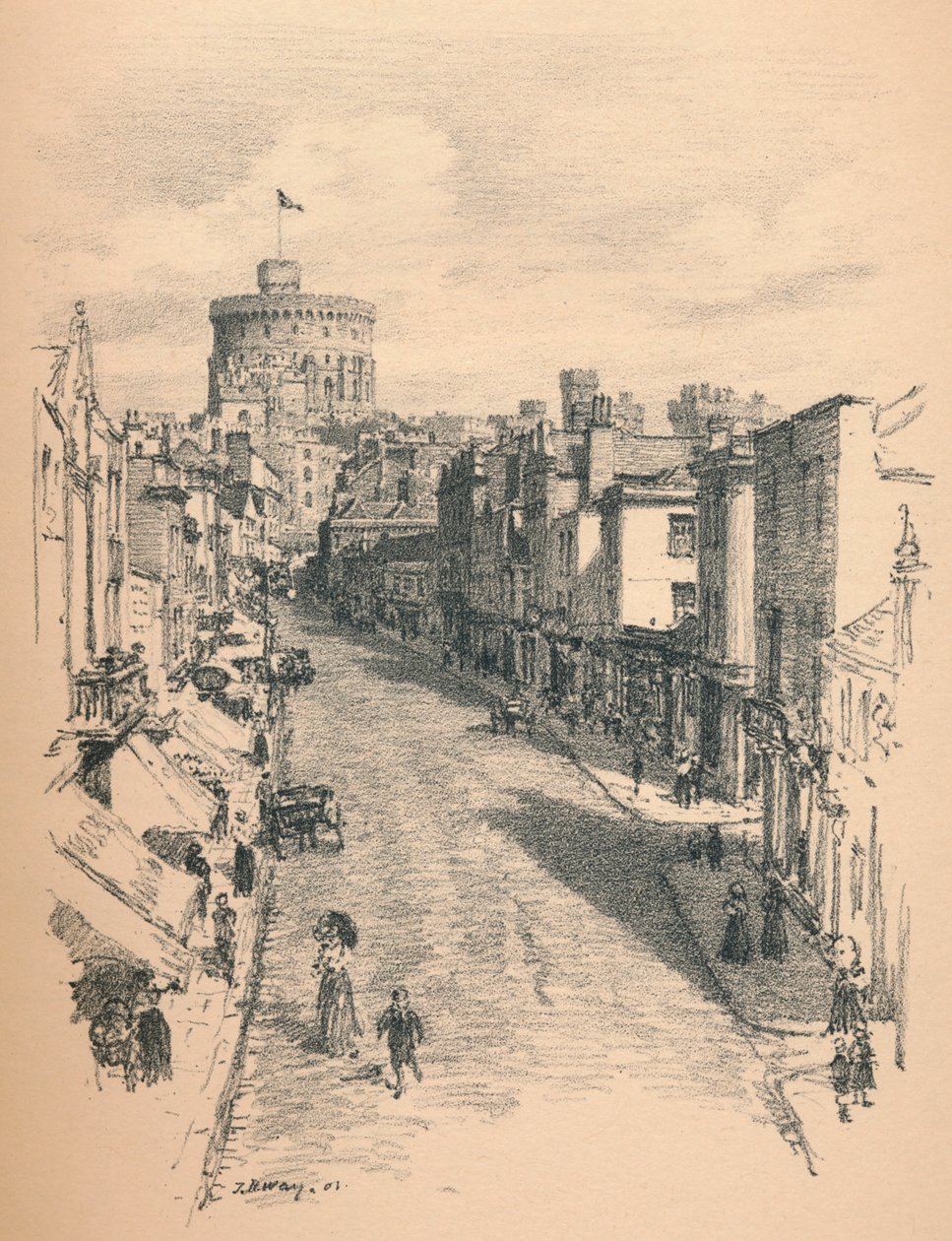 Windsorin linnan suuri torni Peascod Streetiltä, 1902 tekijältä Thomas Robert Way