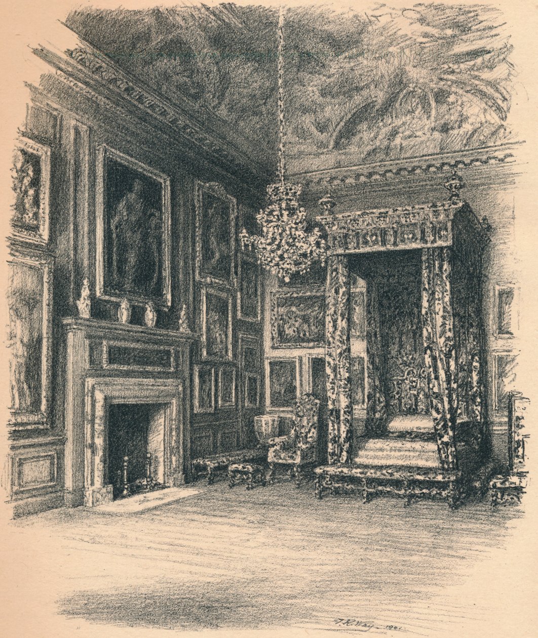 Queen Annes Bedchamber, Hampton Court Palace, 1902 tekijältä Thomas Robert Way
