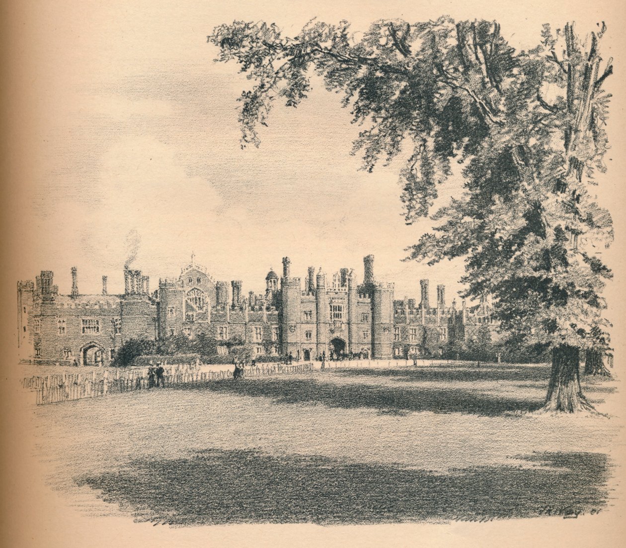 Hampton Court Palacen länsirintama, 1902 tekijältä Thomas Robert Way