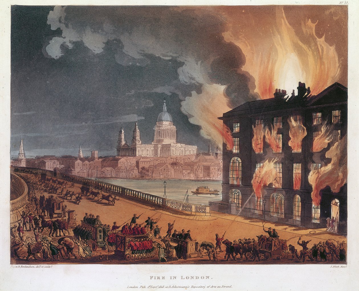 "Fire in London", 1791 tekijältä Thomas Rowlandson, Augustus Charles Pugin