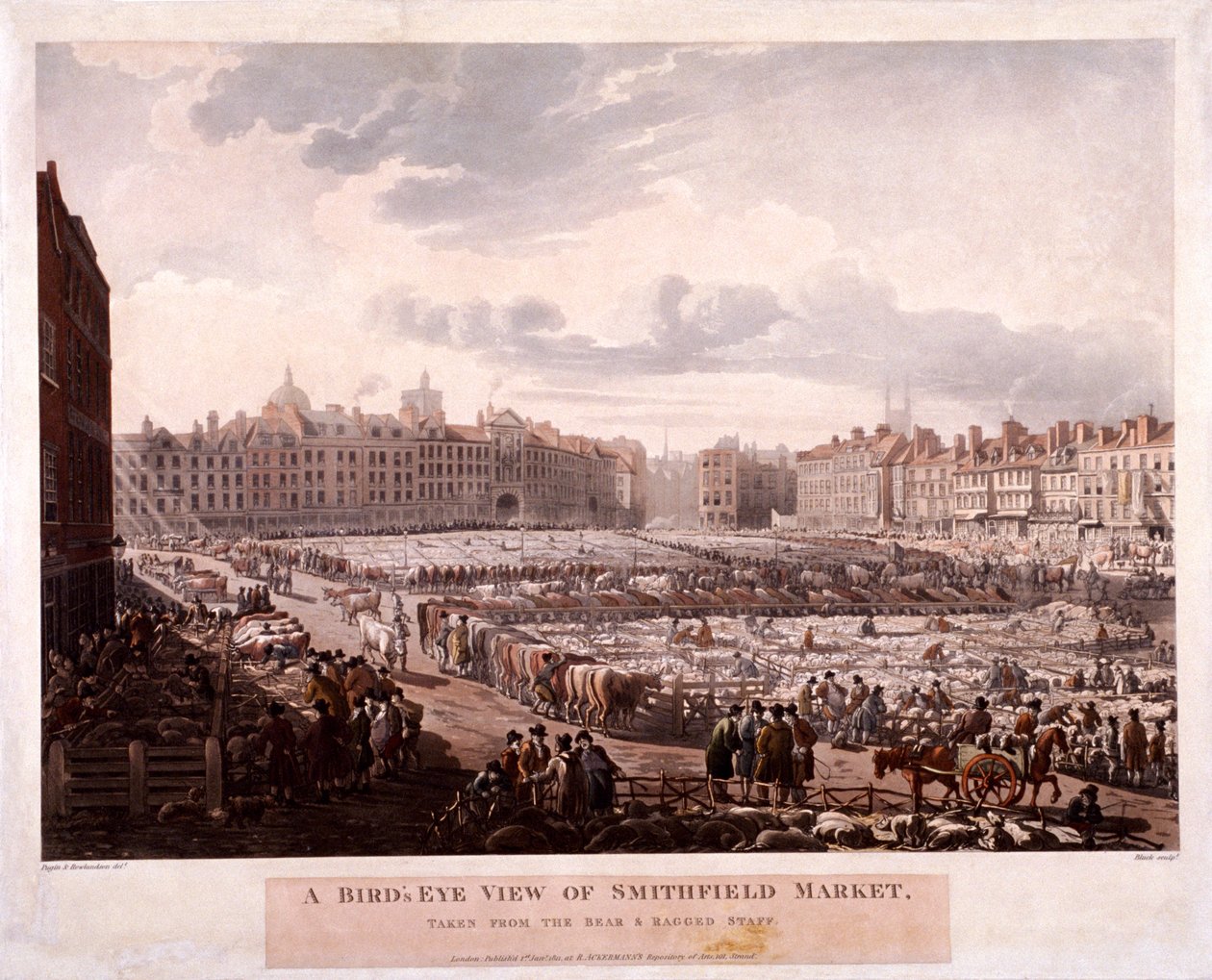 Smithfield Market, Londres, 1811 finlandès tekijältä Thomas Rowlandson, Augustus Charles Pugin