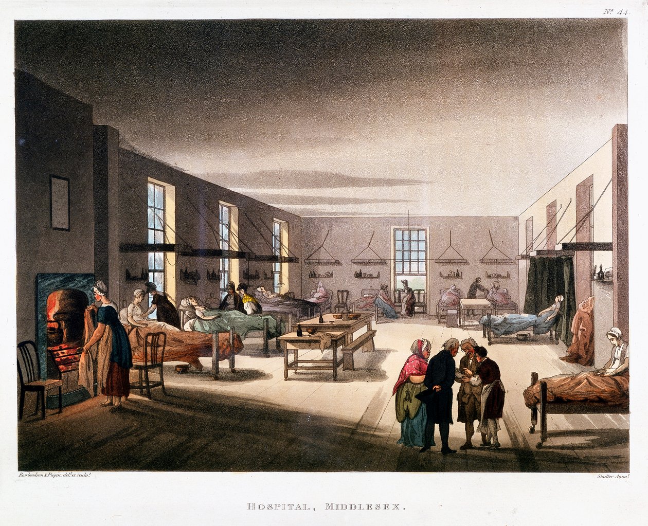 Naisten osasto Middlesexin sairaalassa Lontoossa, 1808-1811 tekijältä Thomas Rowlandson, Augustus Charles Pugin