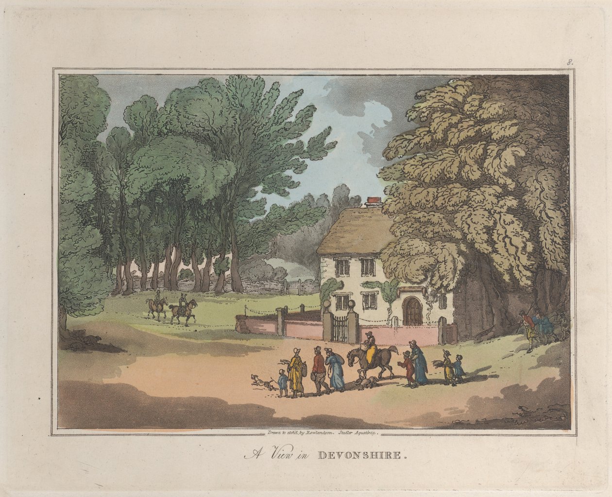 Näkymä Devonshiressa, Sketches from Nature, 1822, 1822. Tekijät: Thomas Rowlandson, Joseph Constantine Stadler. tekijältä ThomasThomas Rowlandson, Joseph Constantine Stadler Thomas Rowlandson, Joseph Constantine Stadler