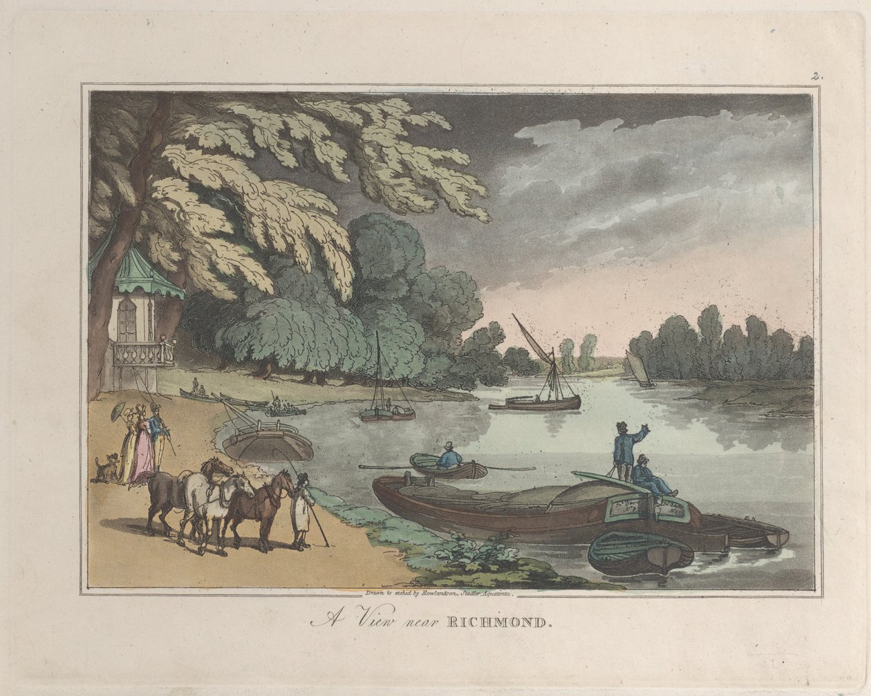 Näkymä Richmondin lähellä, Sketches from Nature, 1822, 1822. Tekijät: Thomas Rowlandson, Joseph Constantine Stadler. tekijältä ThomasThomas Rowlandson, Joseph Constantine Stadler Thomas Rowlandson, Joseph Constantine Stadler