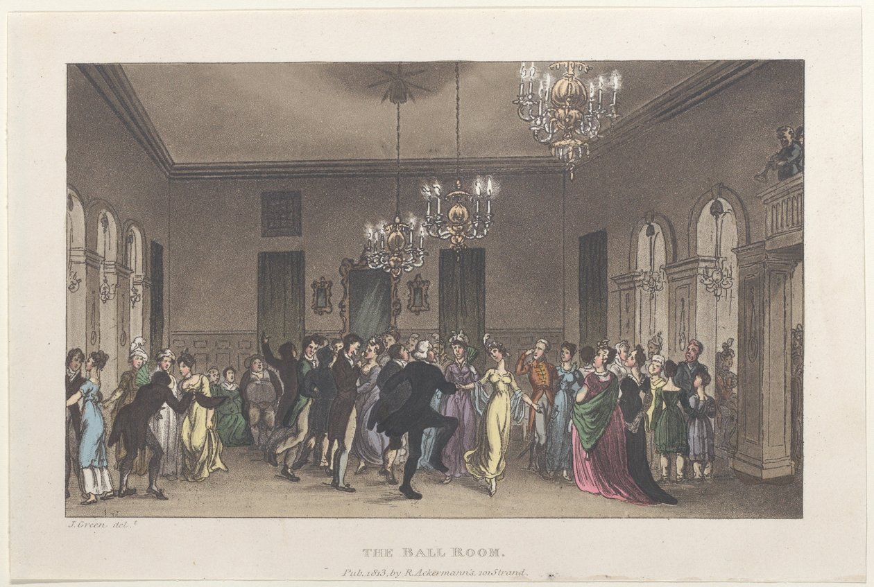 The Ball Room, teoksesta Poetical Sketches of Scarborough, 1813., 1813. Tekijät: Thomas Rowlandson, Joseph Constantine Stadler, J. Bluck. tekijältä Thomas Rowlandson, Joseph Constantine Stadler, J. Bluck