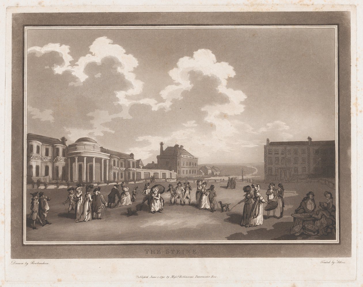 The Steine An Excursion to Brighthelmstone, 1. kesäkuuta 1790, 1. kesäkuuta 1790. Tekijät: Thomas Rowlandson, Samuel Alken. tekijältä Thomas Rowlandson, Samuel Alken
