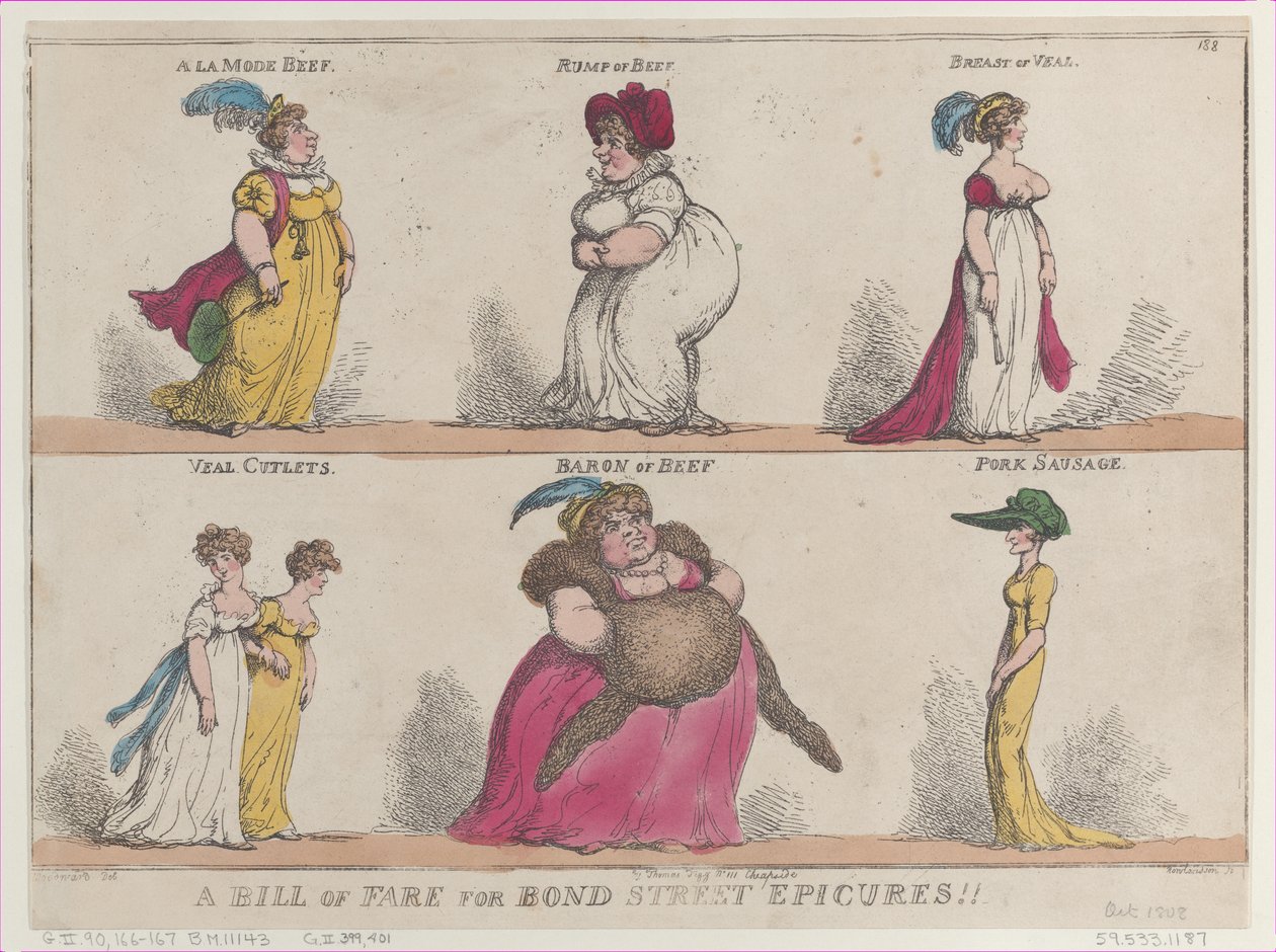 Bond Street Epicuresin hintalappu!!, 25. lokakuuta 1808, 25. lokakuuta 1808. tekijältä Thomas Rowlandson