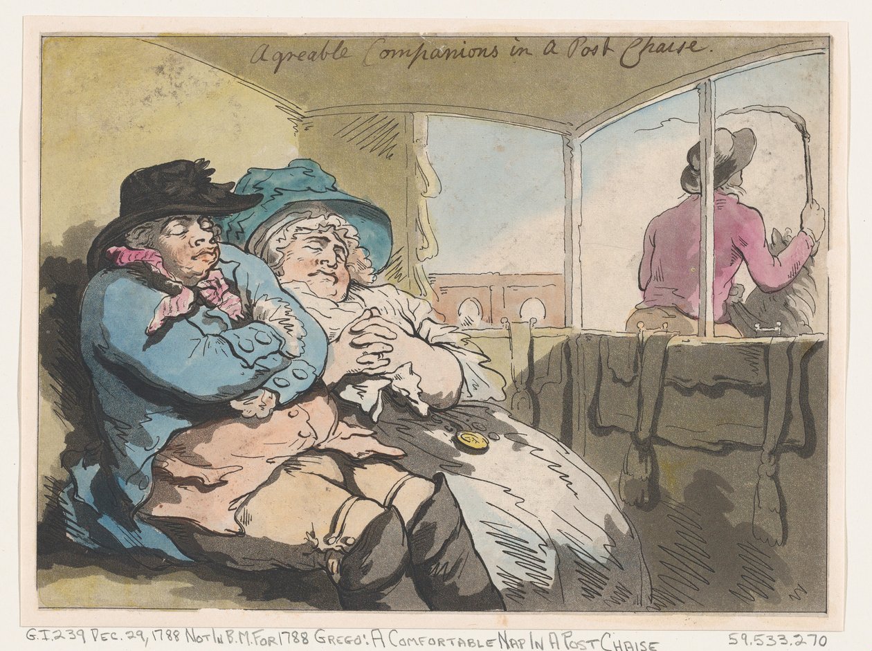 Mukava päiväunet postipenkissä, 29. joulukuuta 1788., 29. joulukuuta 1788. tekijältä Thomas Rowlandson