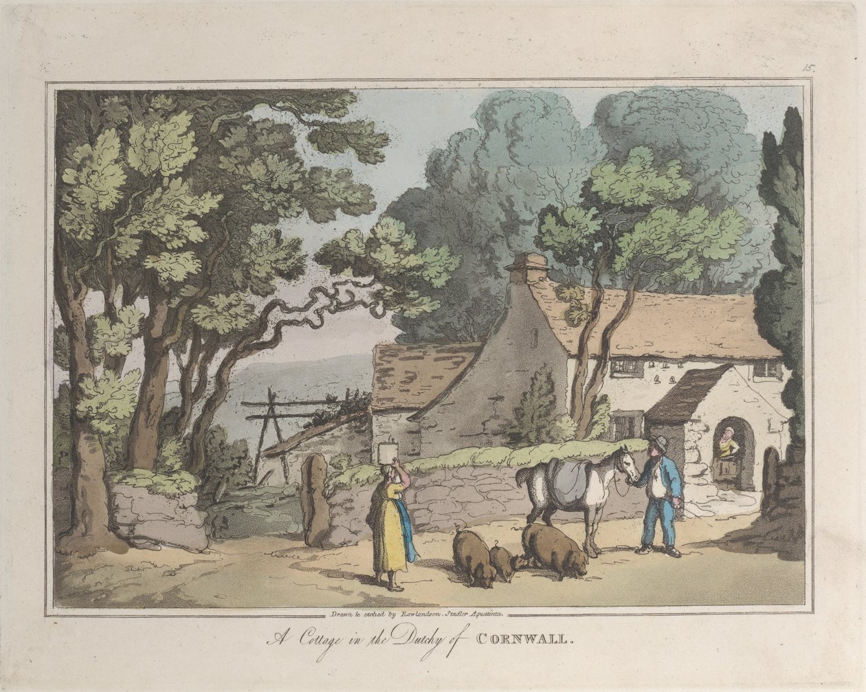 Mökki Cornwallin herttuakunnassa, luonnoksista luonnosta, 1822, 1822. tekijältä Thomas Rowlandson