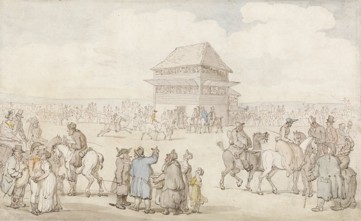 A Crowded Race Meeting, n. 1805-1810 (kynä ja muste ja w/c paperilla) tekijältä Thomas Rowlandson