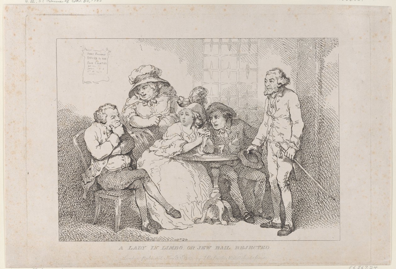 Nainen limbo-tilassa, tai juutalaisen takuupyyntö hylättiin tekijältä Thomas Rowlandson