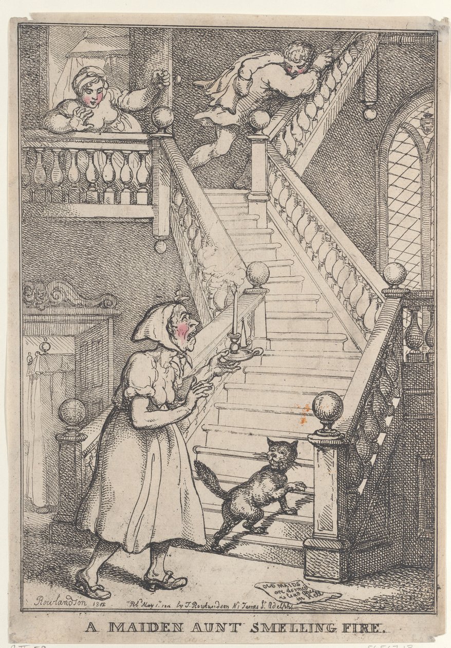 Naimaton täti, joka haistaa tulen tekijältä Thomas Rowlandson