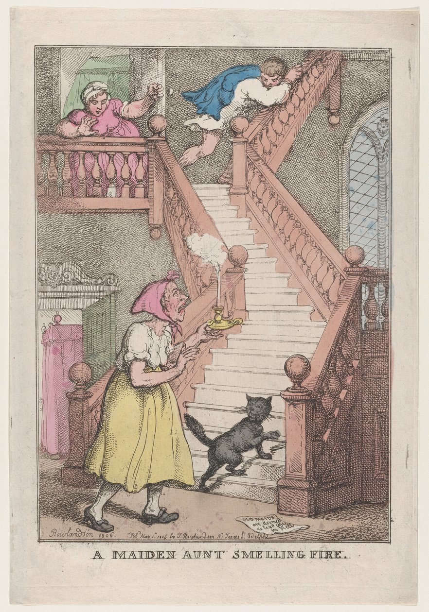 Tulelta haiseva neitotäti, 4. toukokuuta 1806, 4. toukokuuta 1806. tekijältä Thomas Rowlandson
