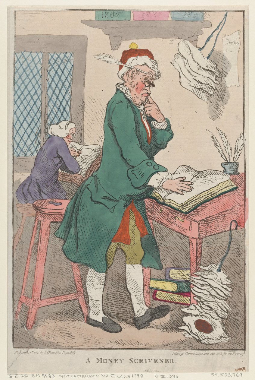 A Money Scrivener, 1. tammikuuta 1801, 1. tammikuuta 1801. tekijältä Thomas Rowlandson