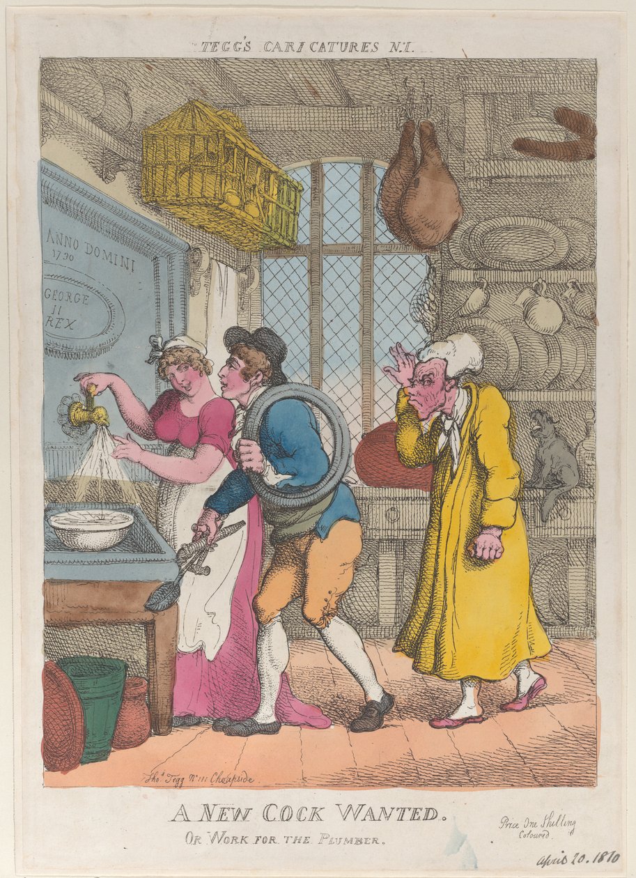 Uusi kukko etsitään tai putkimiehen töitä, 20. huhtikuuta 1810, 20. huhtikuuta 1810. tekijältä Thomas Rowlandson