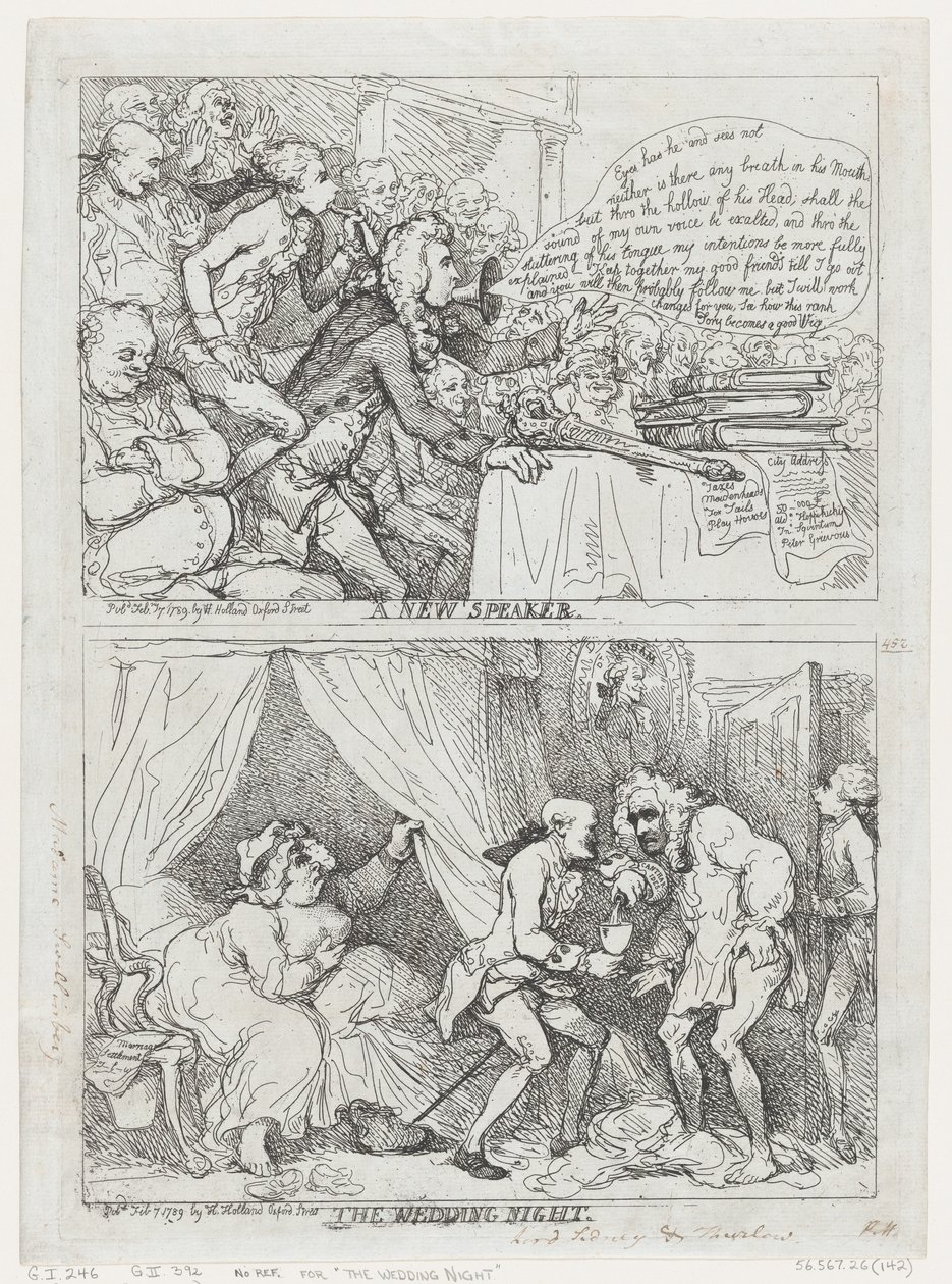 Uusi puhuja ja hääyö, 7. helmikuuta 1789, 7. helmikuuta 1789. tekijältä Thomas Rowlandson