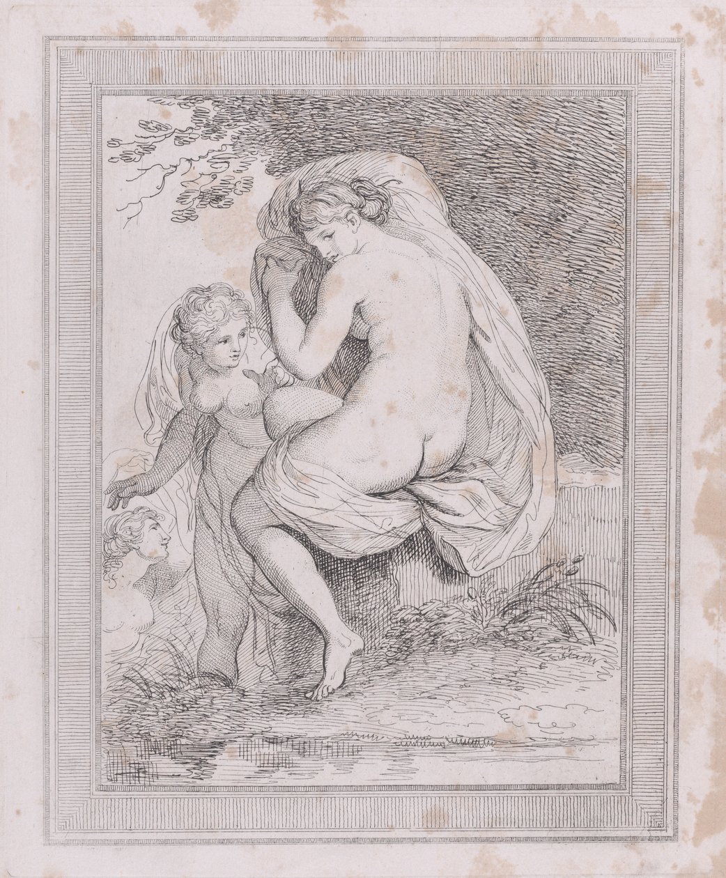 Itseään kuivaava nymfi, 1790-99, 1790-99. tekijältä Thomas Rowlandson