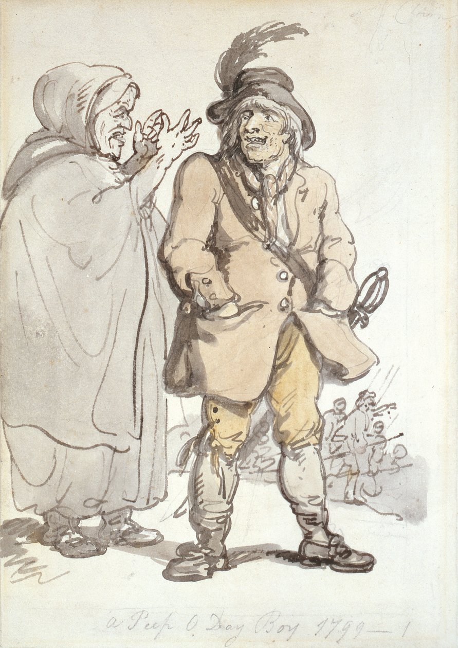 A Peep O Day Boy, 1799 (muste ja wc paperilla) tekijältä Thomas Rowlandson