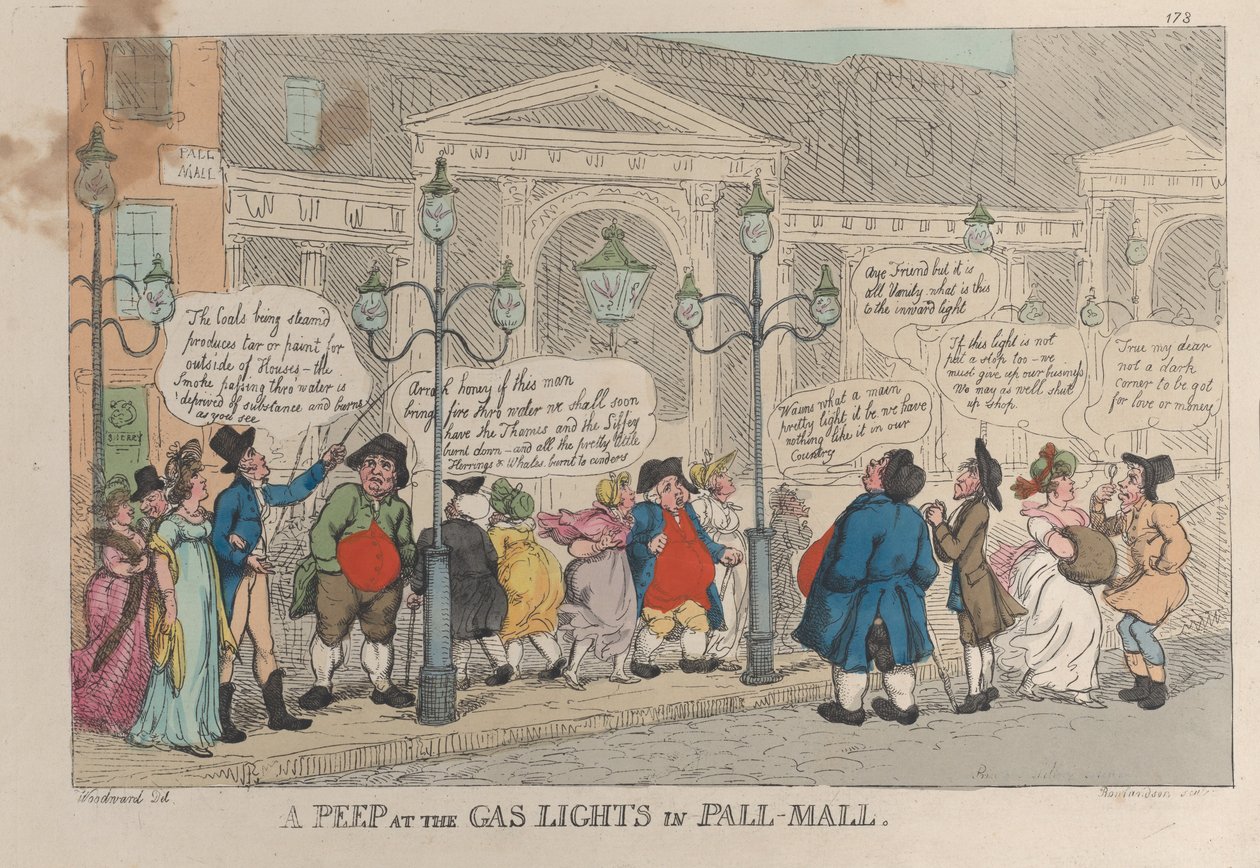 Katsaus kaasuvaloihin Pall-Mallissa, 23. joulukuuta 1809, 23. joulukuuta 1809. tekijältä Thomas Rowlandson