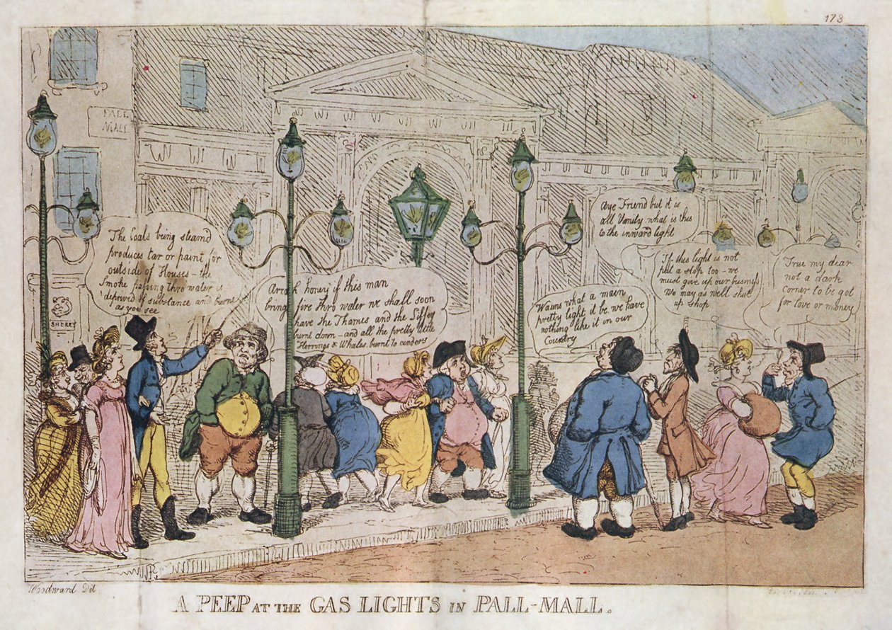 Kurkistus Pall Mallin kaasuvaloihin Rowlandson 1809 tekijältä Thomas Rowlandson