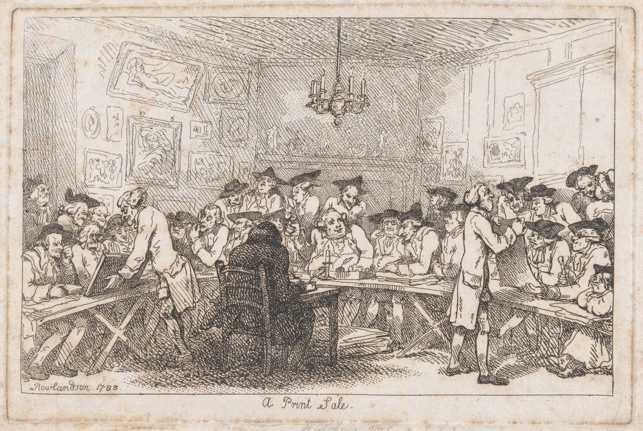 A Print Sale – yöhuutokauppa, 1788, 1788. tekijältä Thomas Rowlandson
