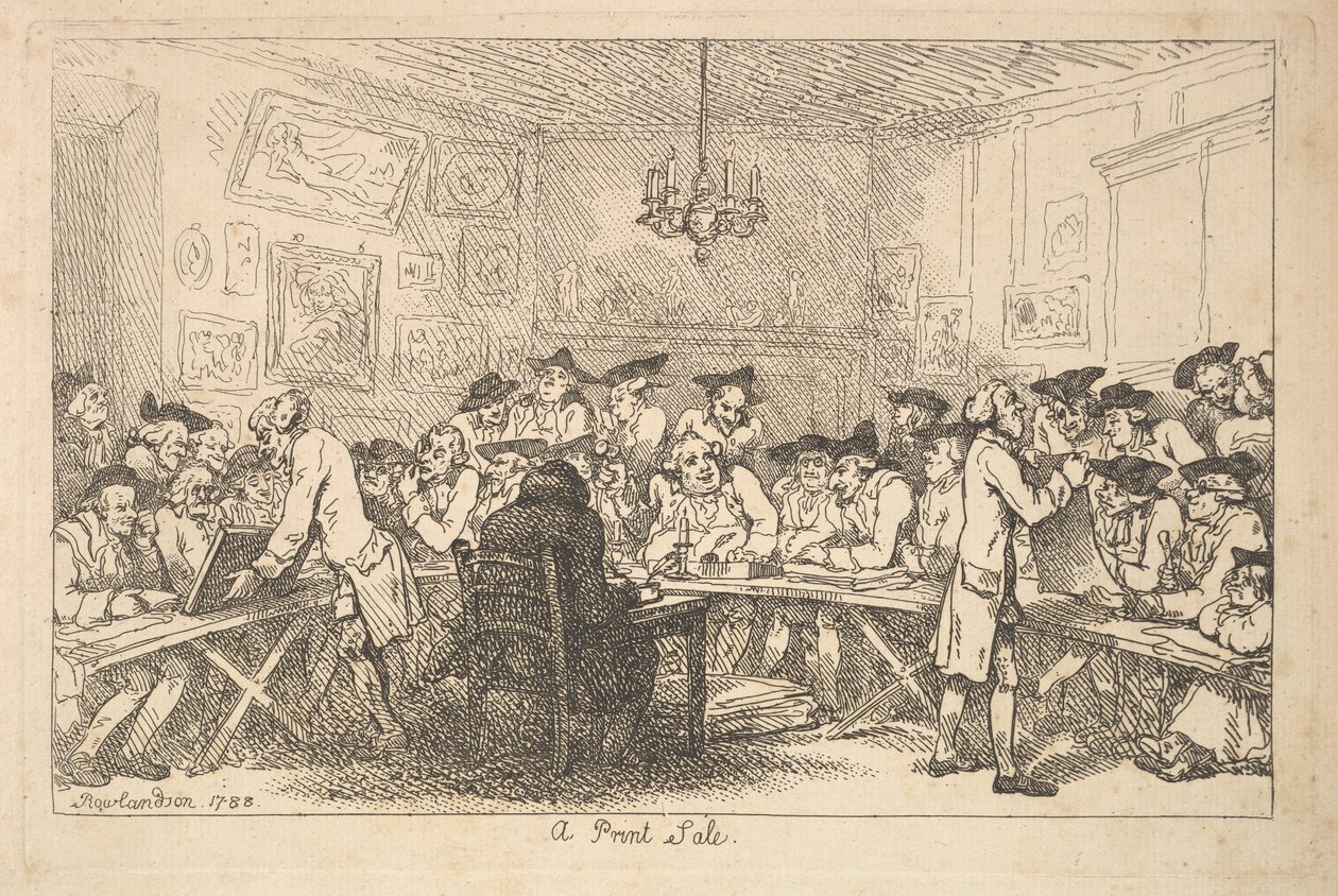 A Print Sale - A Night Huutokauppa, 1788. tekijältä Thomas Rowlandson