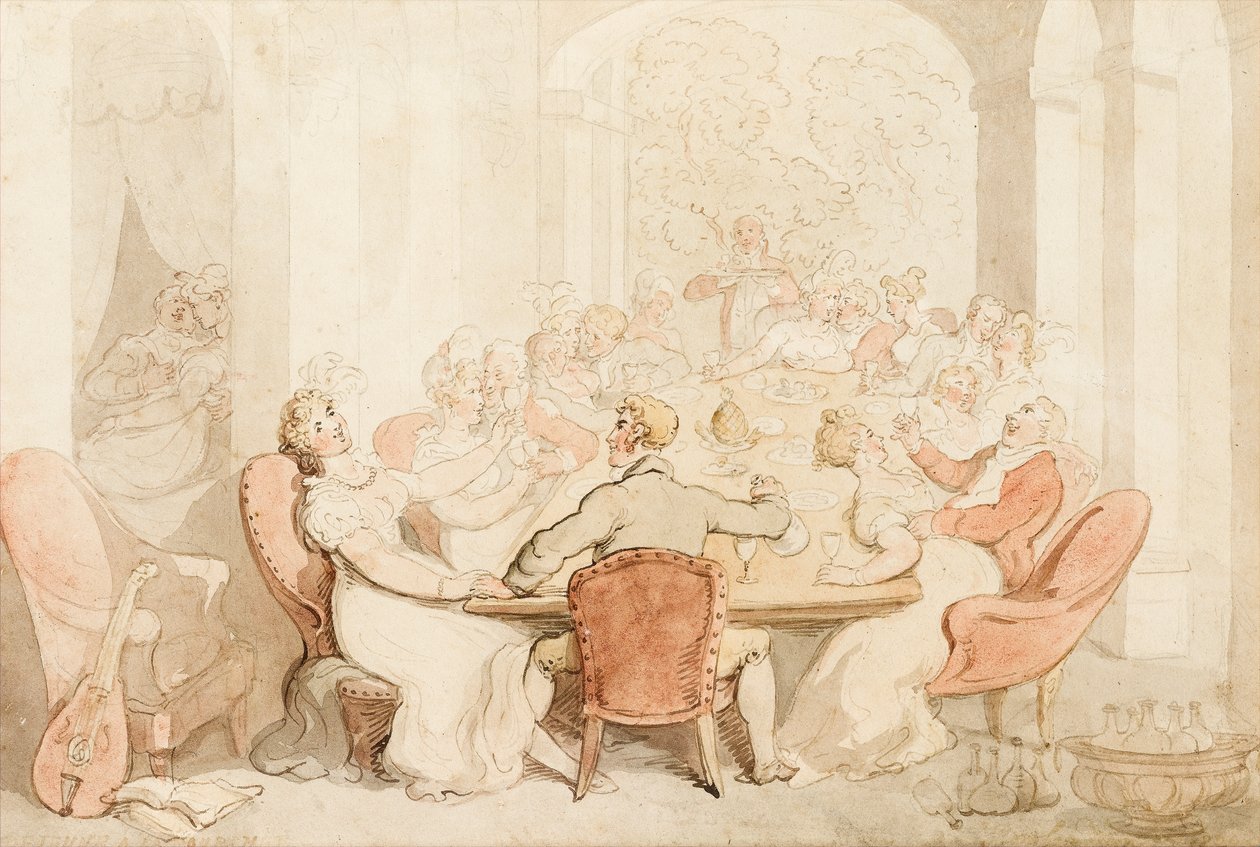 Rauhallinen lounas maalaistalossa (muste ja väripesu paperille) tekijältä Thomas Rowlandson