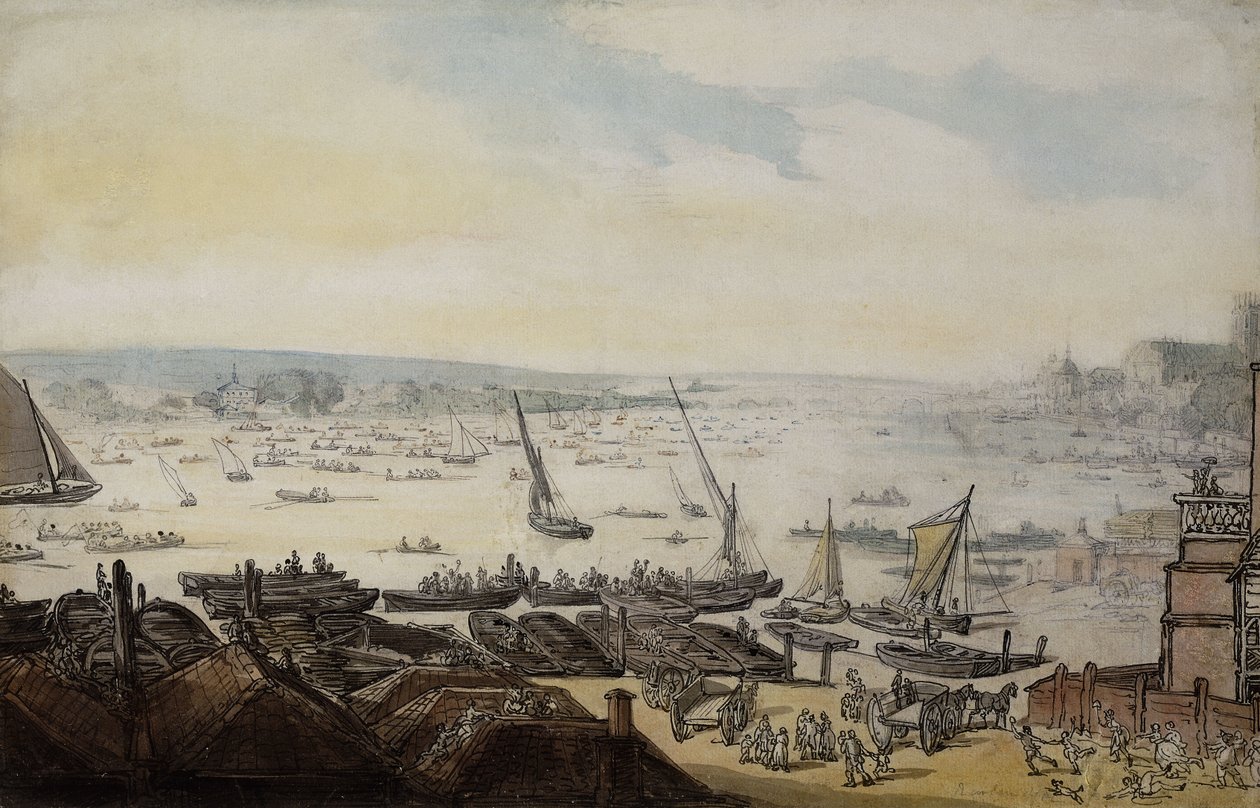 Regatta Thamesilla Westminsterin alla, tekijältä Thomas Rowlandson