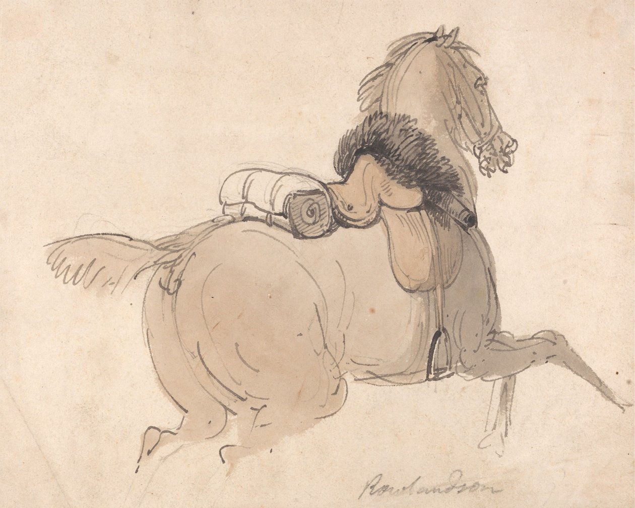 Satuloitu ratsuväen hevonen tekijältä Thomas Rowlandson