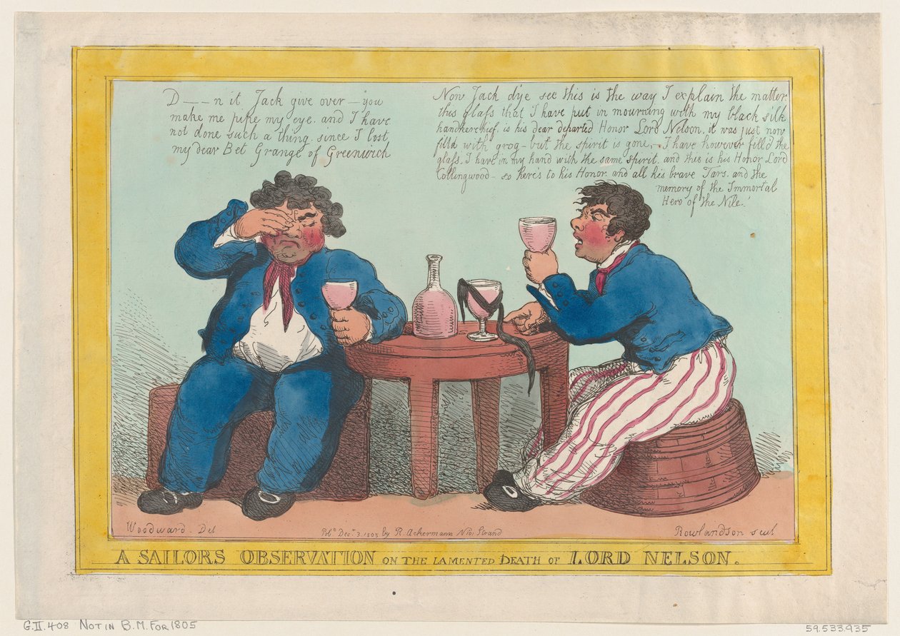 Merimiehen havainto Lord Nelsonin valitellusta kuolemasta, 3. joulukuuta 1805, 3. joulukuuta 1805. tekijältä Thomas Rowlandson
