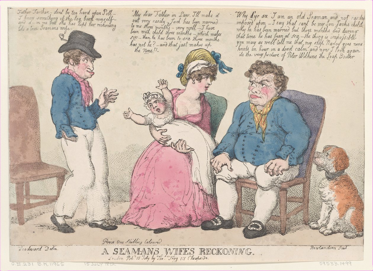 Merimiehen vaimon tilinpäätös, 15. heinäkuuta 1812, 15. heinäkuuta 1812. tekijältä Thomas Rowlandson