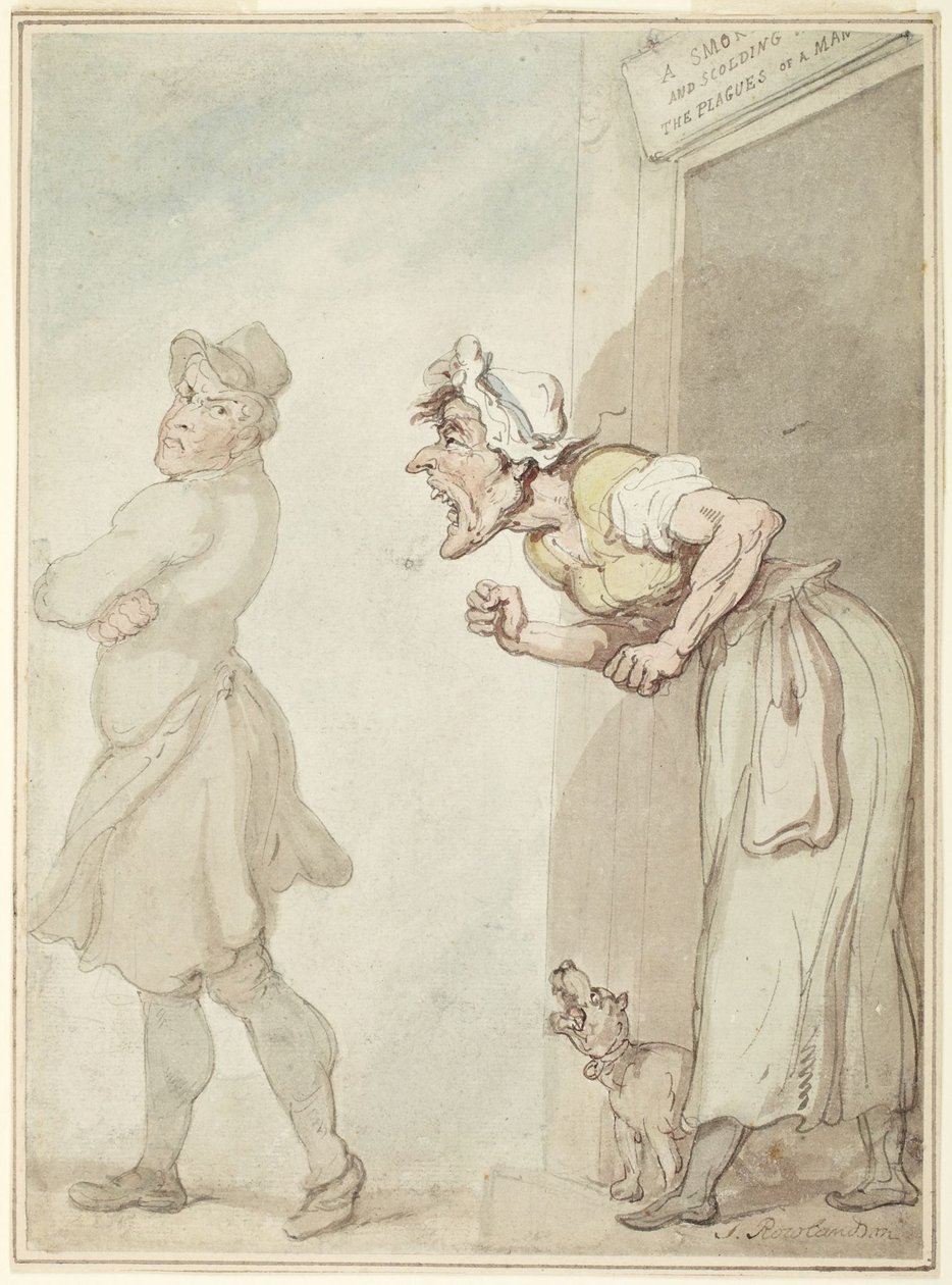 Savustava savupiippu ja moittiva vaimo: ihmisen vitsaukset tekijältä Thomas Rowlandson