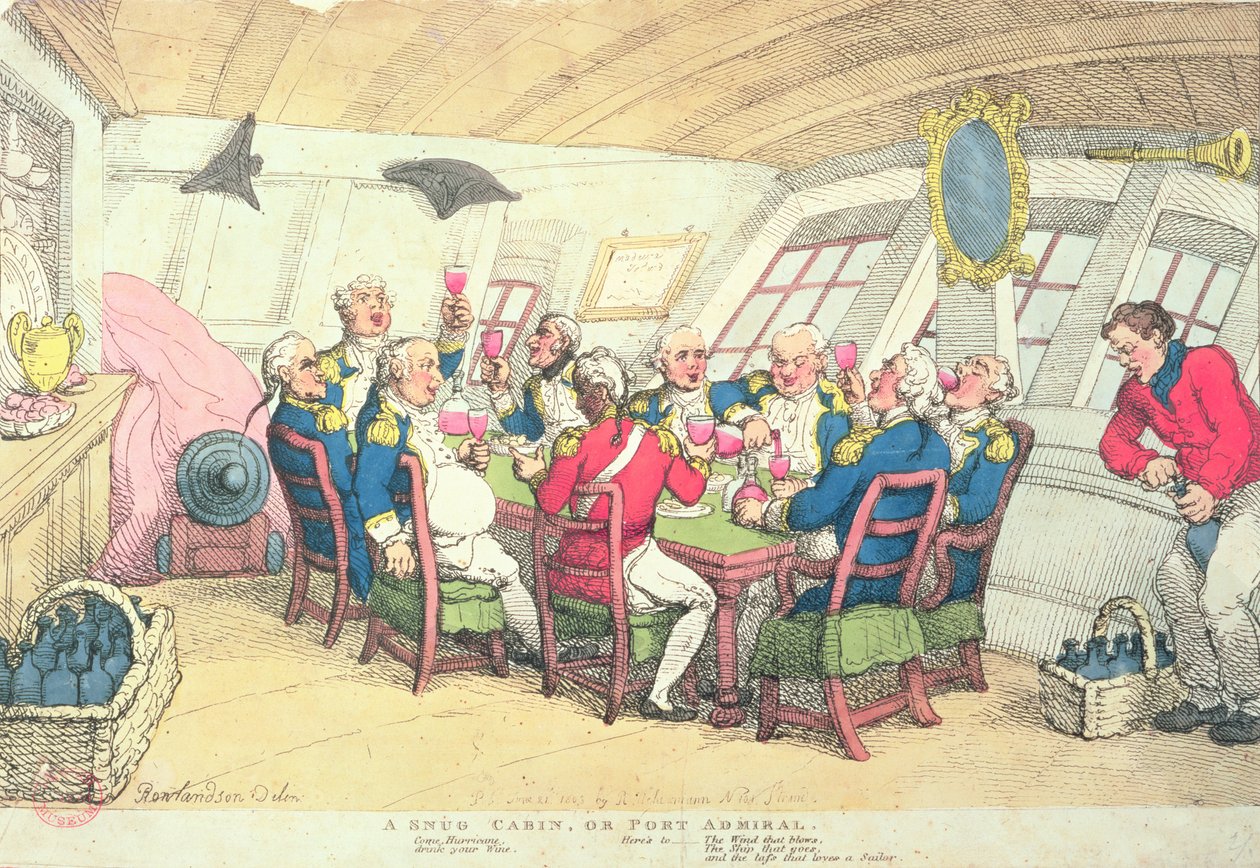 Kodikas hytti tai Port Admiral (värikaiverrus) tekijältä Thomas Rowlandson