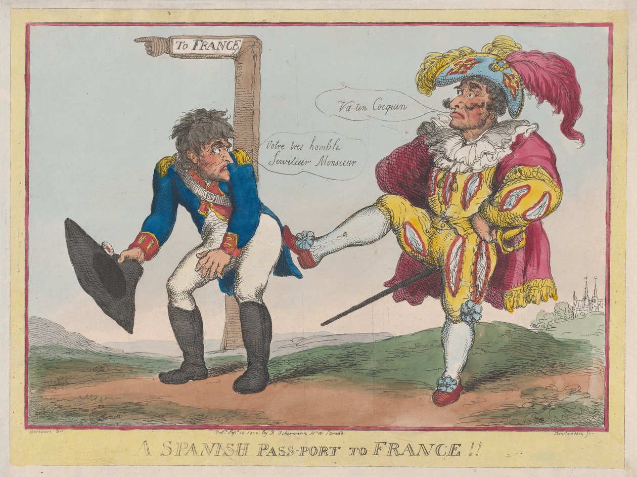Espanjalainen passi Ranskaan!!, 12. syyskuuta 1808, 12 syyskuuta 1808. tekijältä Thomas Rowlandson