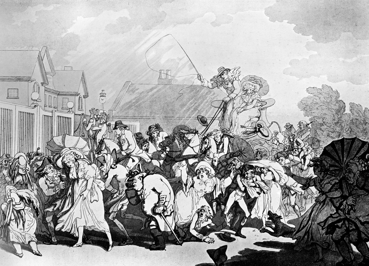 Äkillinen myrsky Hyde Parkissa, c1791. tekijältä Thomas Rowlandson