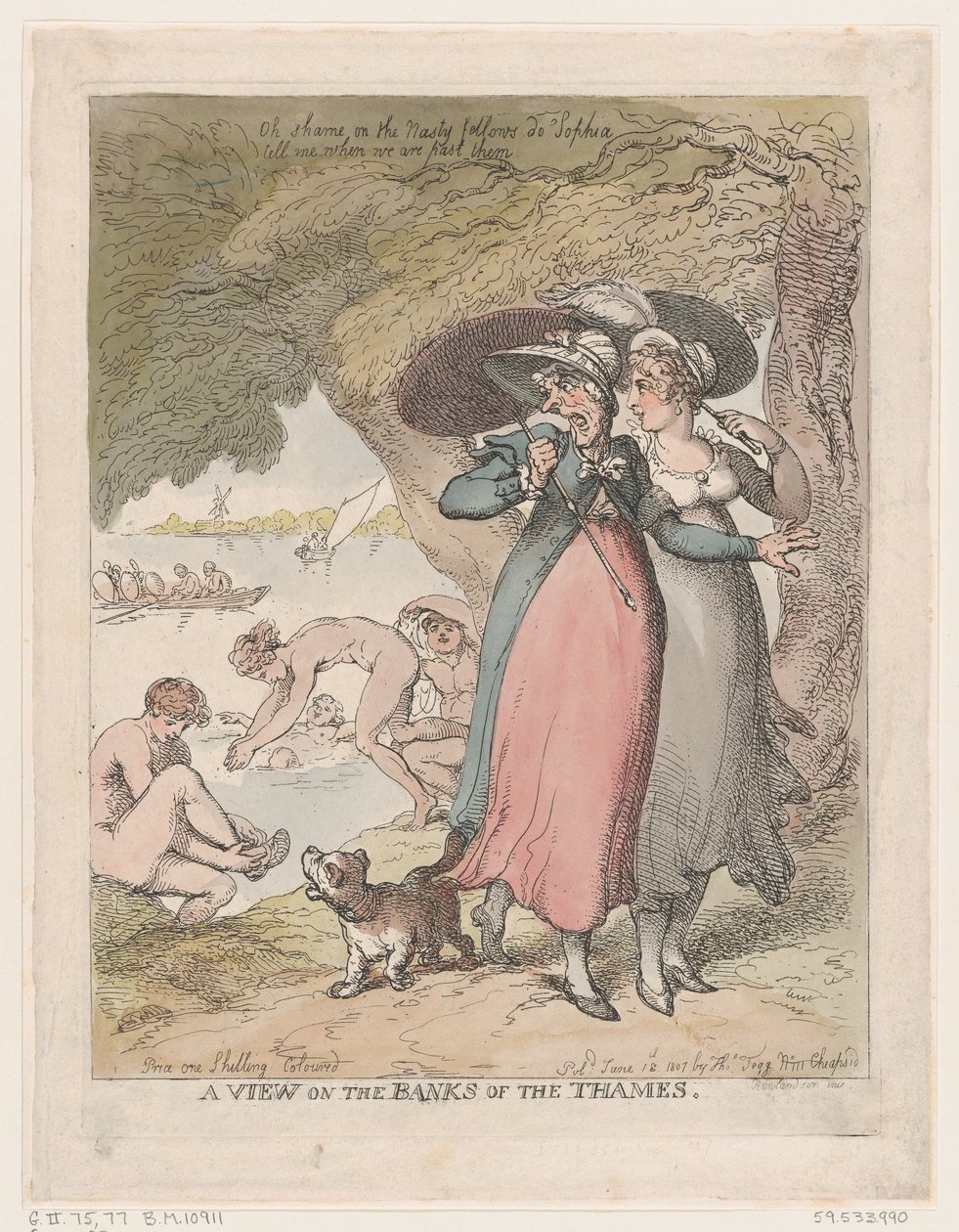 Näkymä Thames-joen rannalla, 18. kesäkuuta 1807, 18. kesäkuuta 1807. tekijältä Thomas Rowlandson