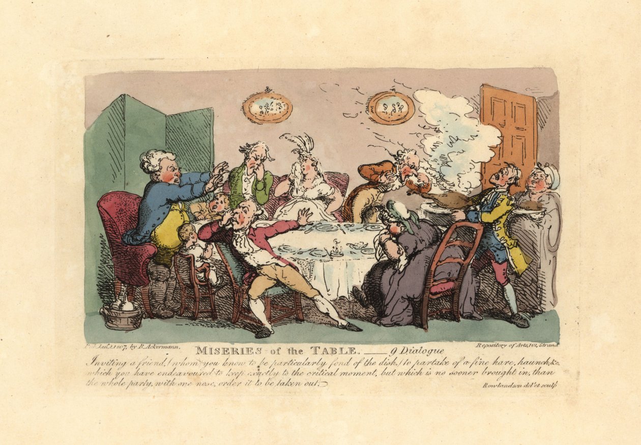 Haisevan peliruoan saapumisen tuhoama illallinen. tekijältä Thomas Rowlandson