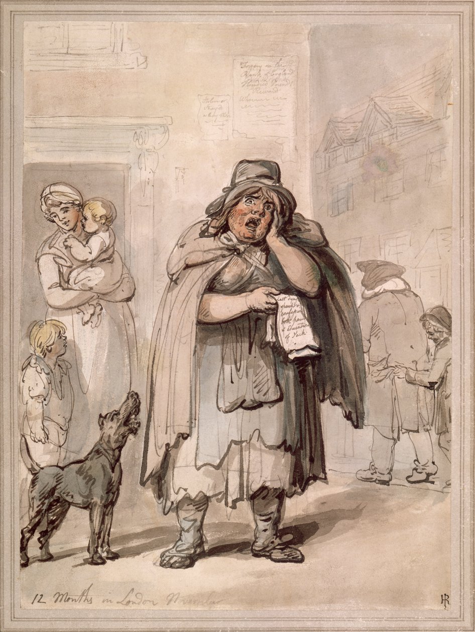 Katumyyjä kadun kulmassa Lontoossa tekijältä Thomas Rowlandson