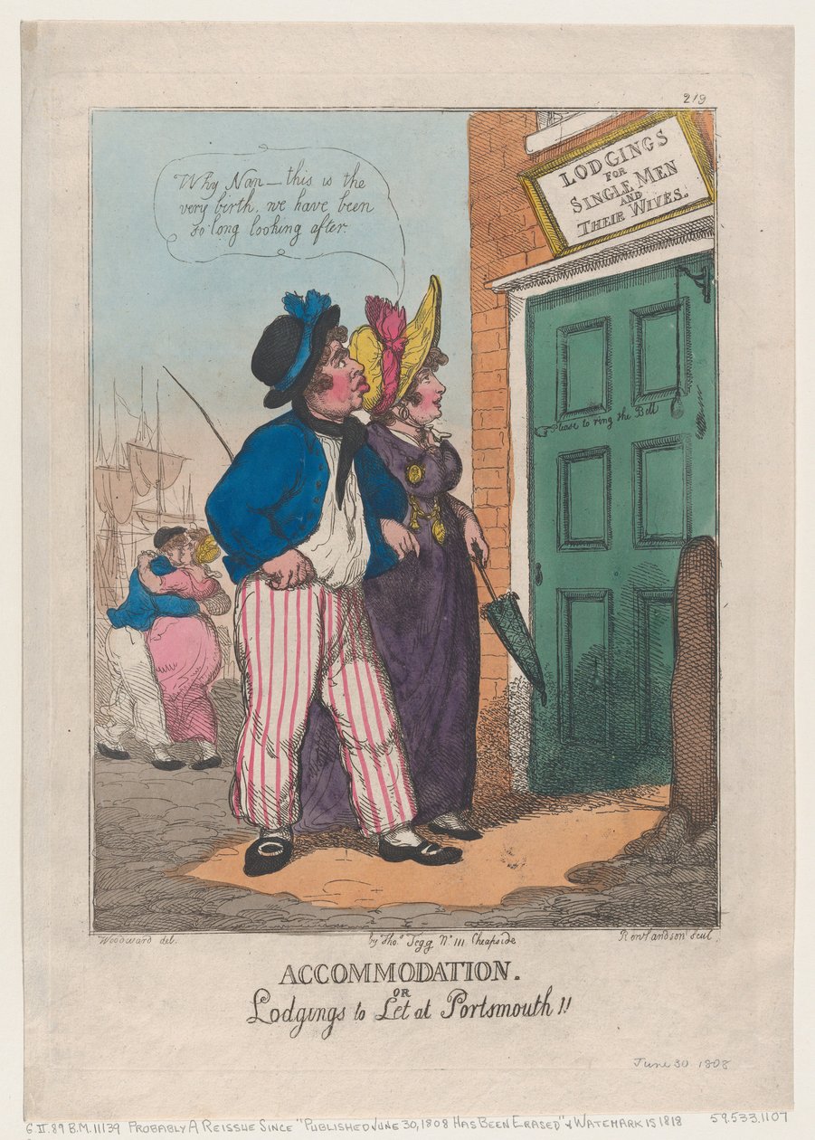 Majoitus tai vuokra-asunto Portsmouthissa!!, 30. kesäkuuta 1808, 30. kesäkuuta 1808. tekijältä Thomas Rowlandson