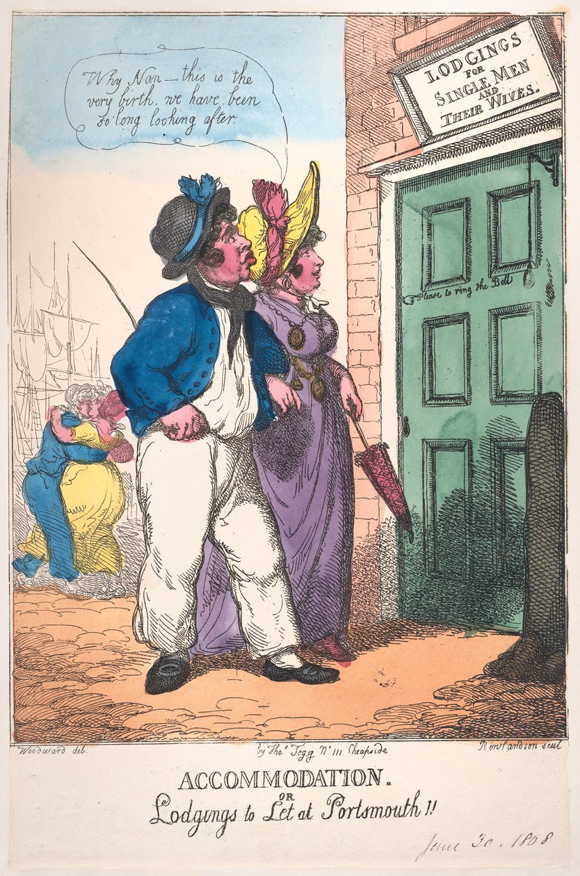 Majoitus tai vuokra-asunto Portsmouthissa!!, 30. kesäkuuta 1808, 30. kesäkuuta 1808. tekijältä Thomas Rowlandson