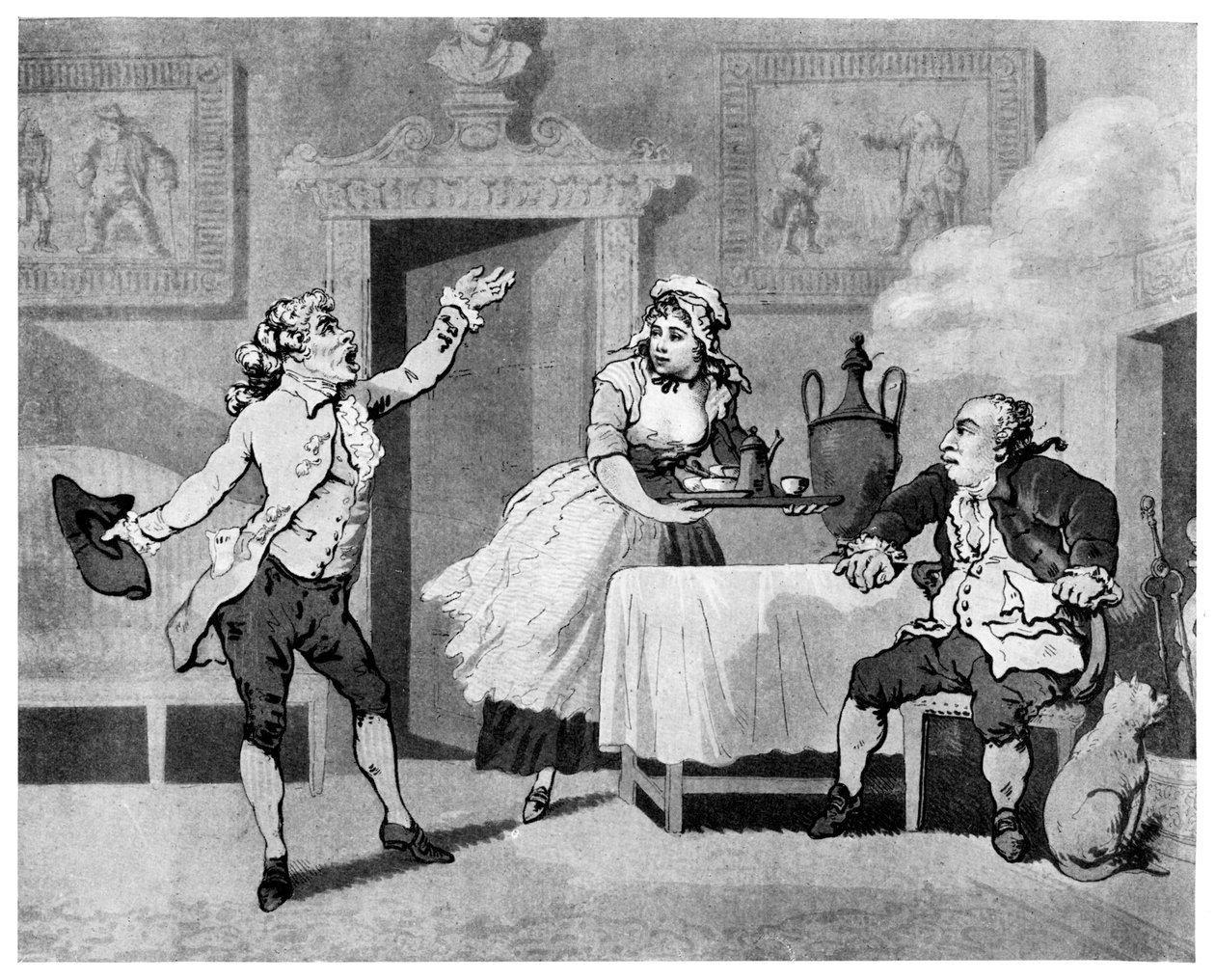 Näyttelijä lausumassa managerille, 1700-luvun loppu. tekijältä Thomas Rowlandson