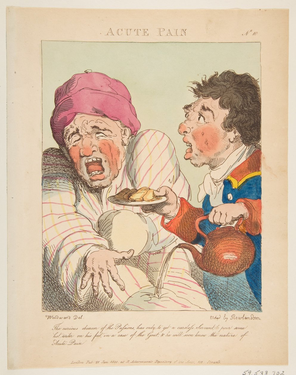 Acute Pain Le Brun Travested eli Karikatyyrit intohimoista, 21. tammikuuta 1800. tekijältä Thomas Rowlandson