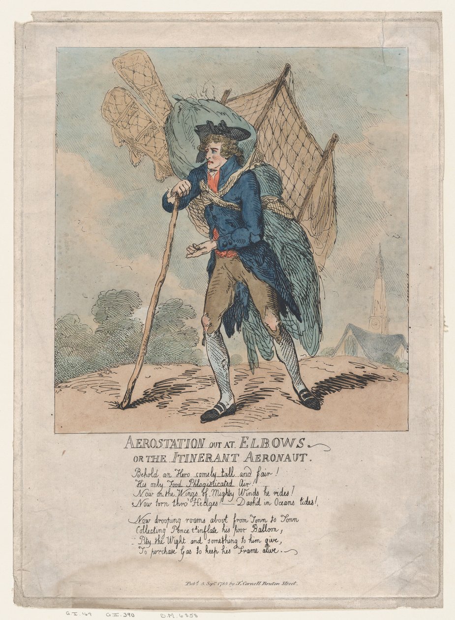 Aerostation out at Elbows, or The Itinerant Aeronaut, 5.9.1785., 5.9.1785. tekijältä Thomas Rowlandson
