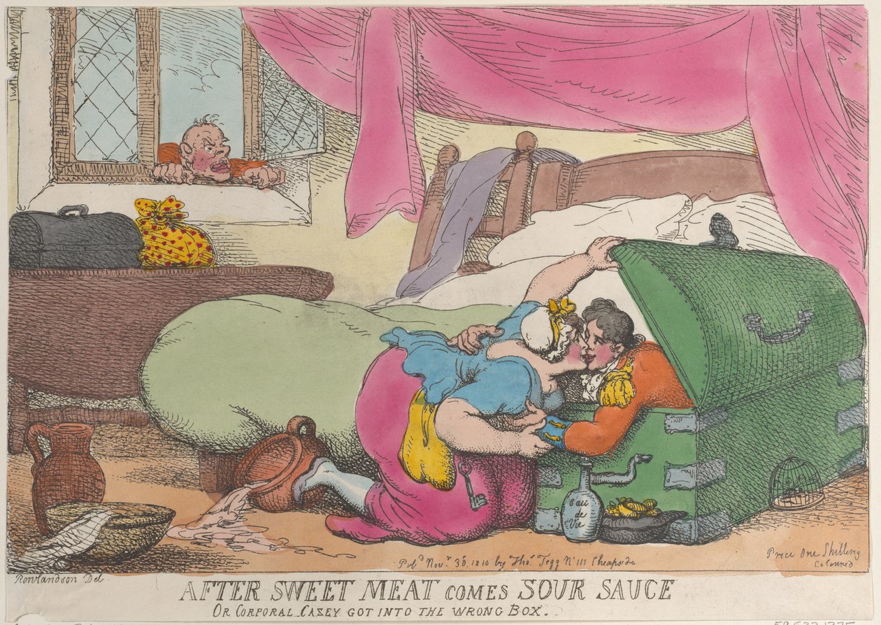 Makean lihan jälkeen hapan kastike, eli korpraali Casey joutui väärään laatikkoon, ..., 30. marraskuuta 1810. tekijältä Thomas Rowlandson