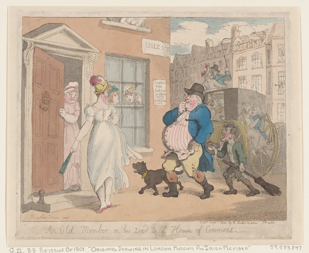 Vanha jäsen matkalla alahuoneeseen, 1. syyskuuta 1802, 1. syyskuuta 1802. tekijältä Thomas Rowlandson