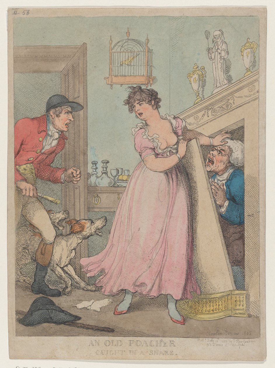 Vanha salametsästäjä, joka jäi kiinni ansaan, 18. heinäkuuta 1805, 18. heinäkuuta 1805. tekijältä Thomas Rowlandson
