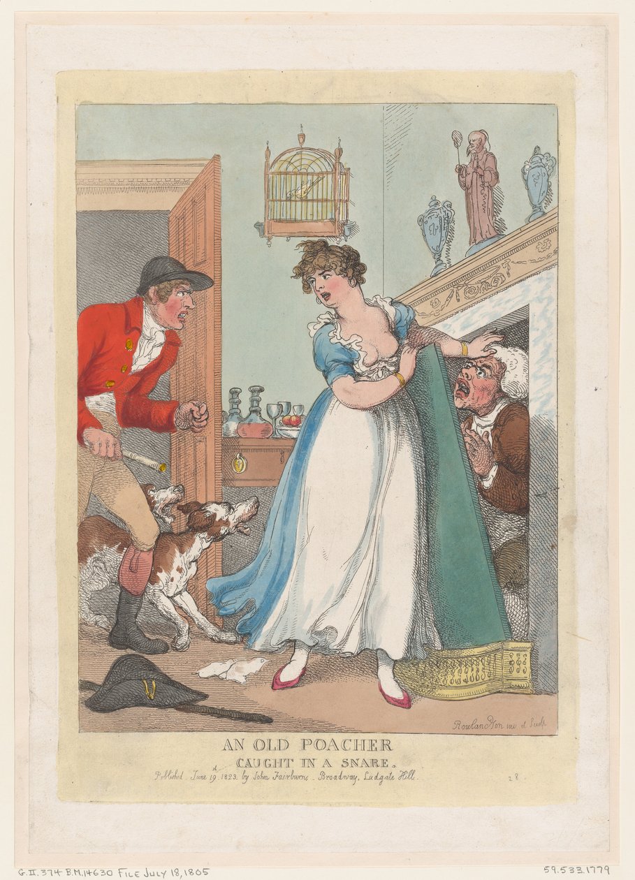 Vanha salametsästäjä ansaan kiinni, 19. kesäkuuta 1823, 19 kesäkuuta 1823. tekijältä Thomas Rowlandson